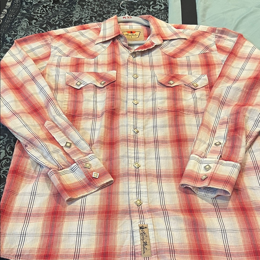 Larry MAHAN Red and White Plaid Button Down Shirt, stylish - Picture 8 of 10